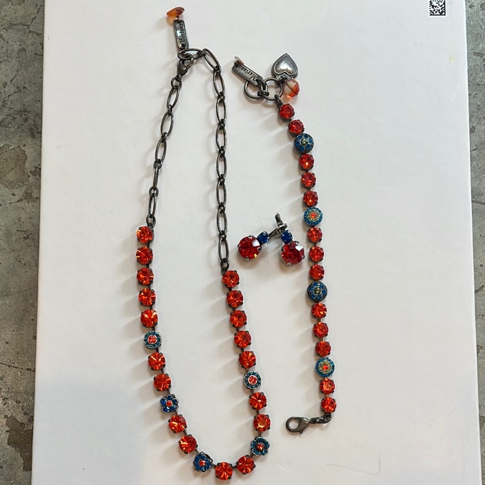 Mariana Orange and Blue Beaded Necklace and Bracelet Set